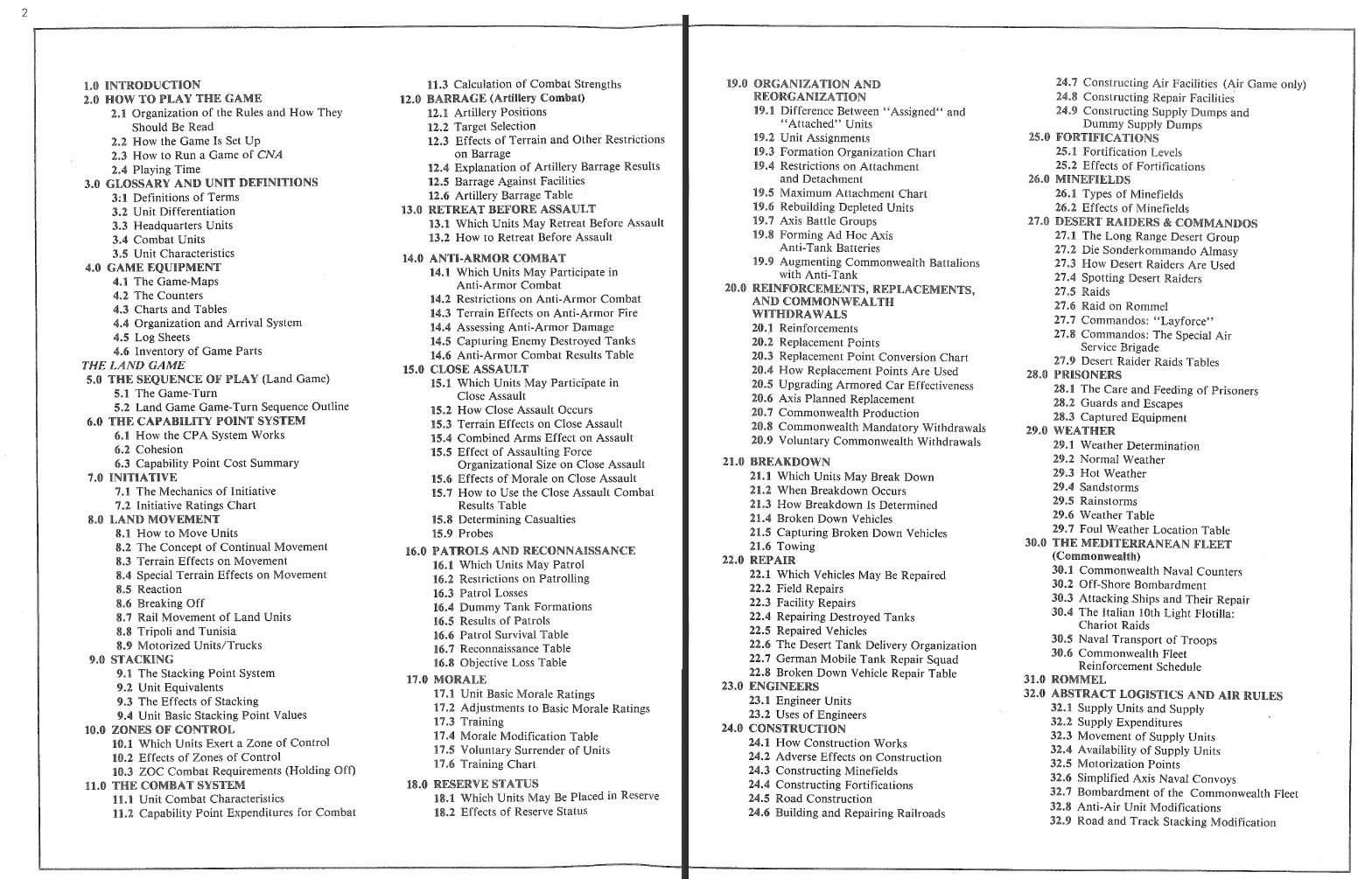 Campaign North Africa Table of Contents