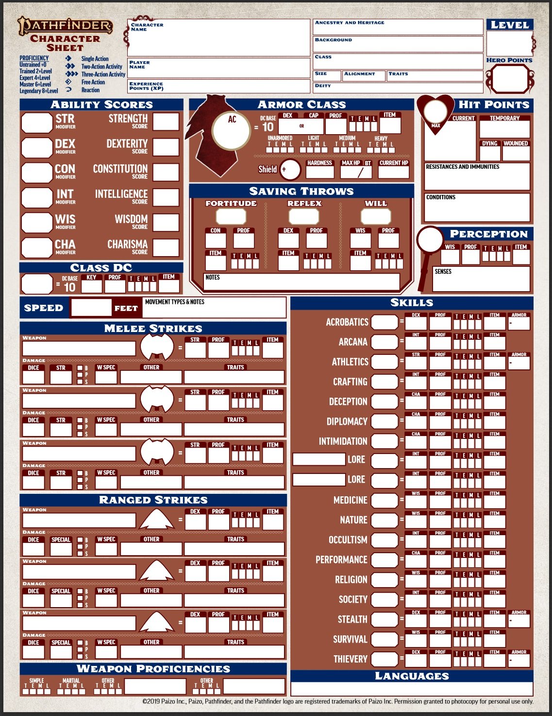 Pathfinder's Second Edition Character Sheet Has Everyone - Bell of Lost