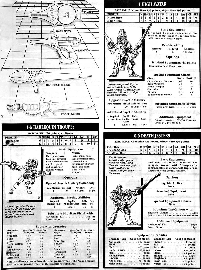1988 Harlequin trouper 9 Rogue Trader ELDAR Harlequins élites warhammer 40 k GW 