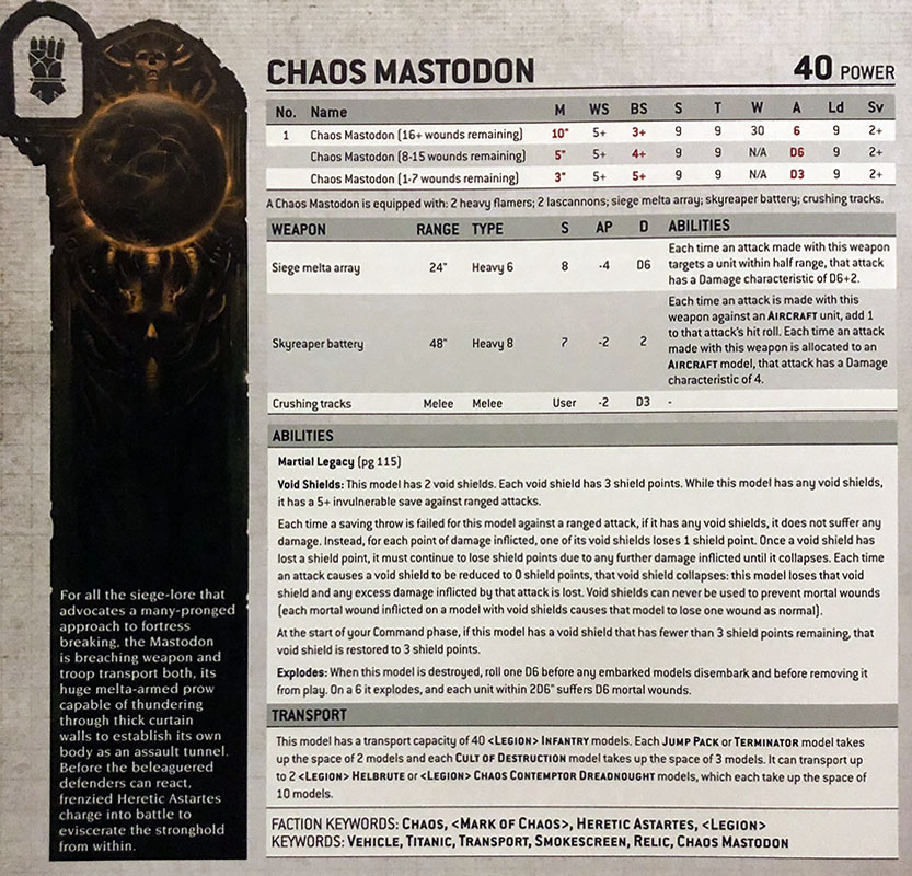 Goatboy's Warhammer 40K: Rolling With Kharn's Mastodon Goatboy's Warhammer 40K: Rolling With Kharn's Mastodon