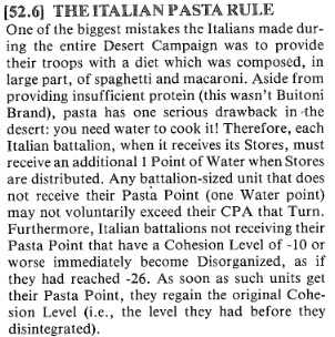 Campaign For North Africa pasta rule