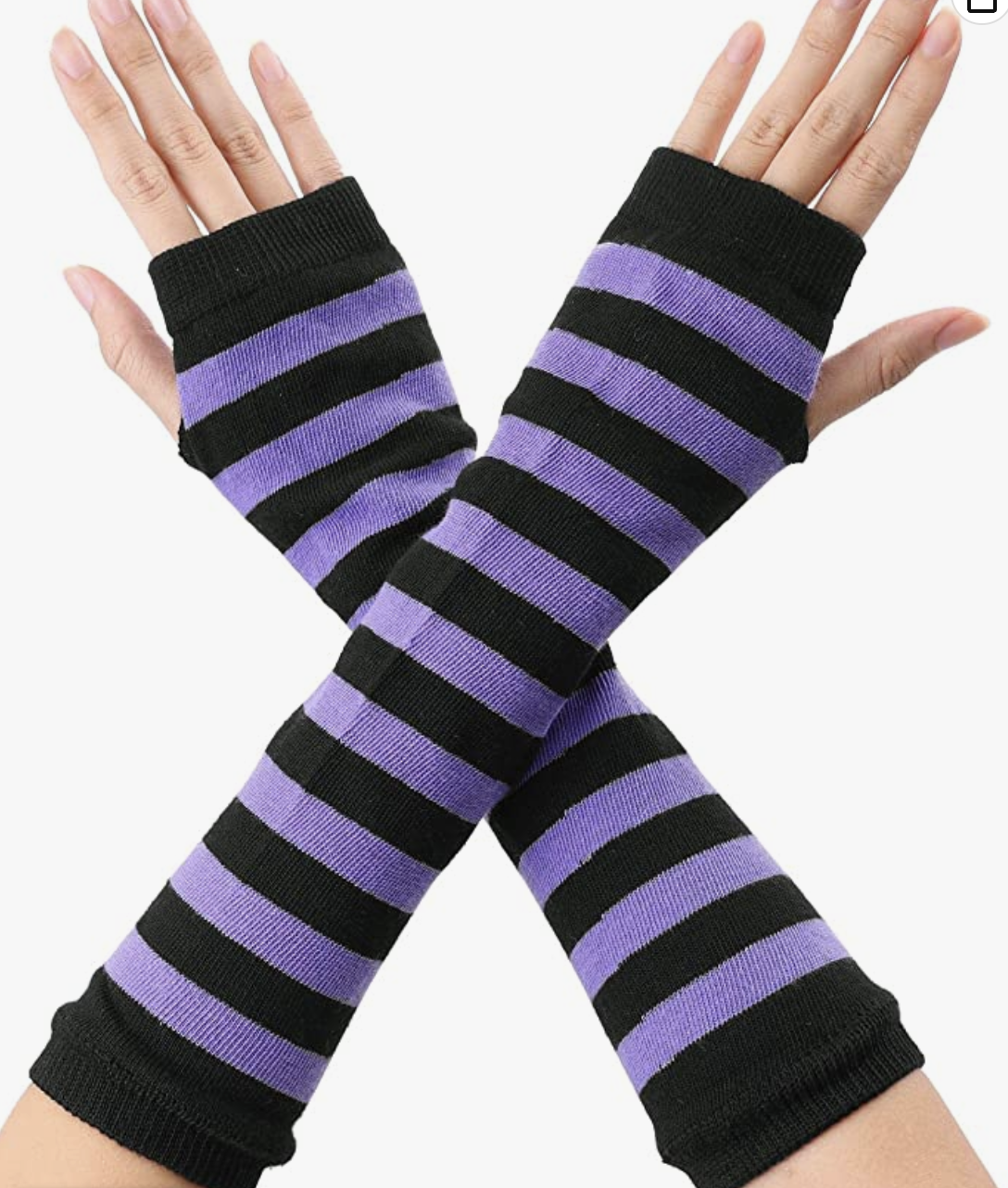 Black and purple fingerless gloves