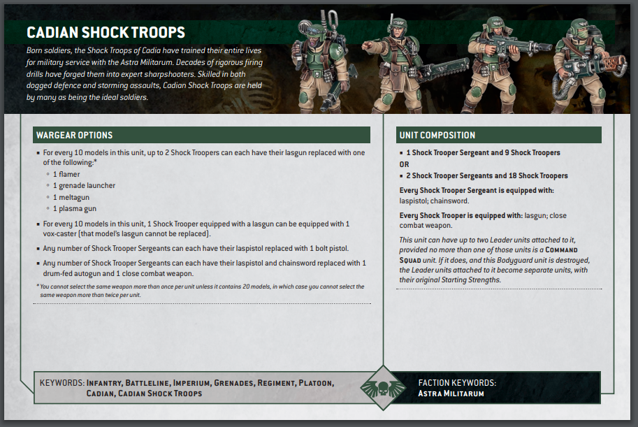 Games Workshop ASTRA MILITARUM 10 Cadian Shock Troops #1 Warhammer 40K -  Kingdom of the Titans