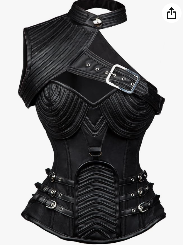 Black leather and fabric one shouldered corset with collar for Yennefer cosplay