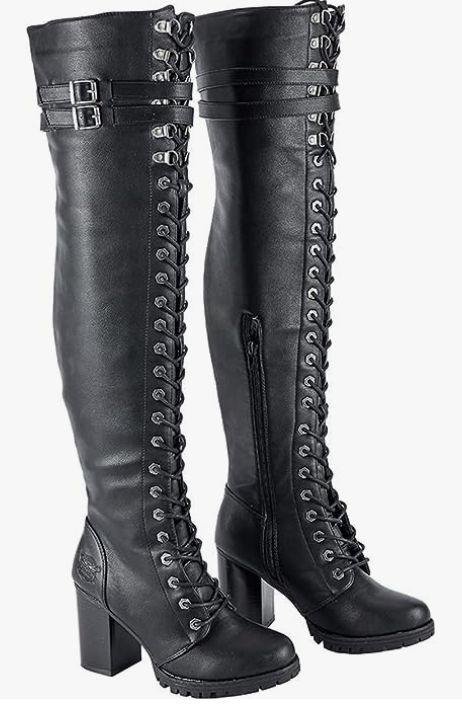 black fitted thigh high boots with buckles for Yennefer cosplay