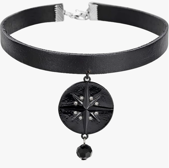black leather necklace with compass rose pendant for Yennefer cosplay