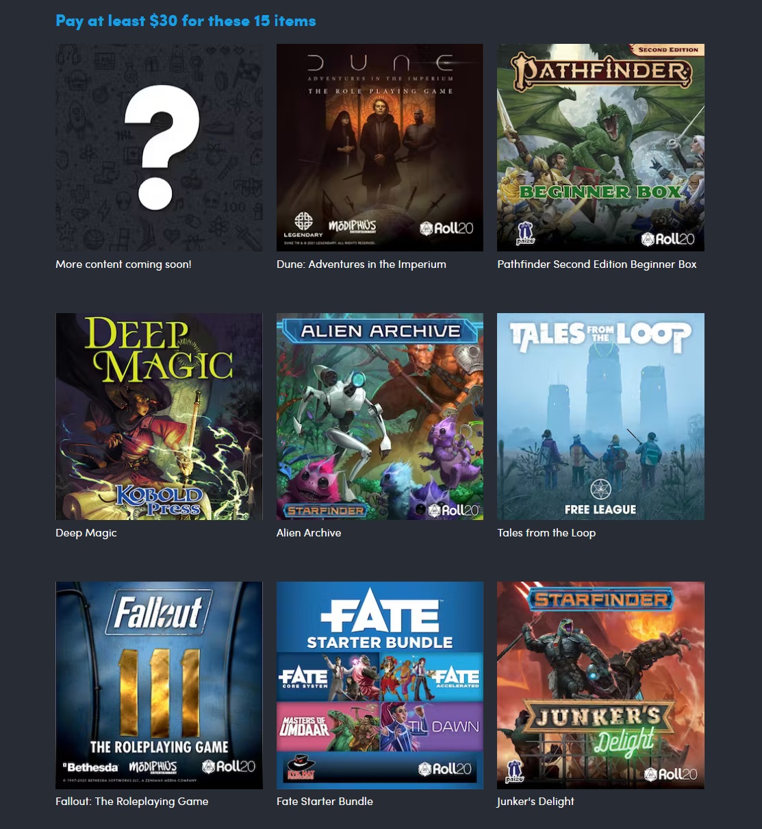 Roll20 RPG Humble Bundle features Dune, Pathfinder, Tales from the