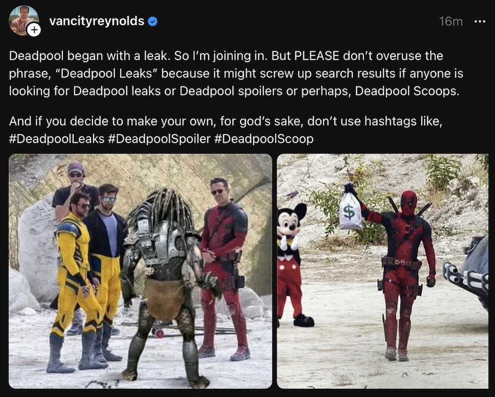 Ryan Reynolds “leaks” pics from the sets of Deadpool 3. Check them